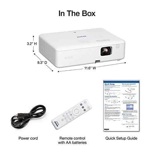 Epson EpiqVision Flex CO-W01 Portable Projector, 3-Chip 3LCD, Widescreen, 3,000 Lumens Color/White Brightness, 5 W Speaker, 300-Inch Home Entertainment and Work, Streaming Ready
