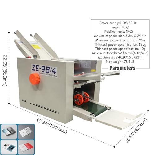 INTSUPERMAI Automatic Paper Folding Machine 110V with 4 Adjustable Plates Commercial Desktop
