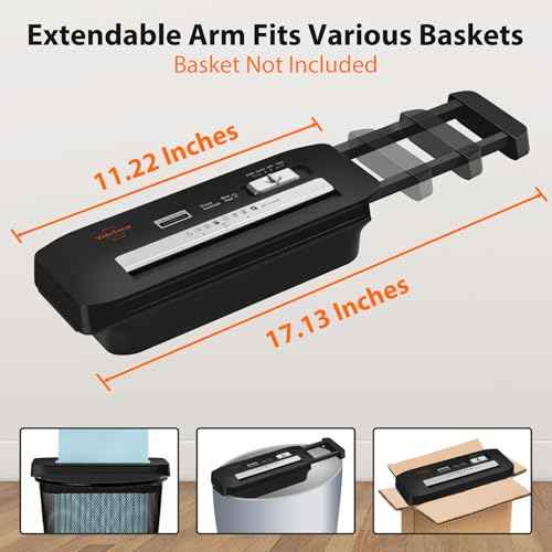 Paper Shredder Without Basket 6-Sheet Strip Cut Shredder for Home Use,Small Document Shredding Machine for Office,Shred Staple/Card,Mini Portable with Extendable Arm,Jam Proof