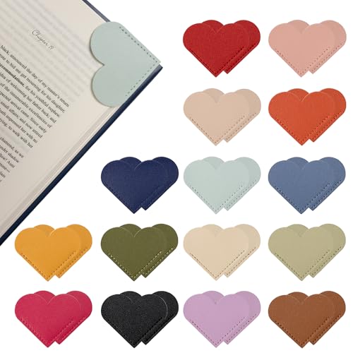 Yuoyar 30Pcs Leather Heart Book Marks for Reading Women - Cute Bookmarks for Book Lovers - Unique Gifts for Women