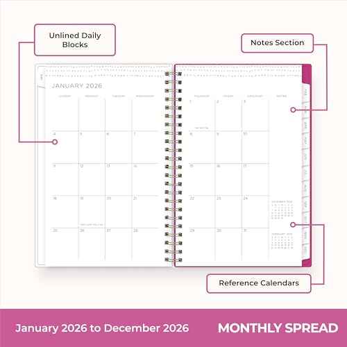Blue Sky Kelly Ventura 2026 Weekly and Monthly Planner Calendar, January 2026 - December 2026, 5" x 8", Flexible Cover, Laminated Tabs, Durable Twin Wire Binding, Storage Pocket, Magenta Blooms
