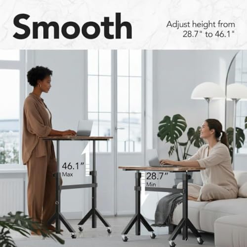 HUANUO Black Walnut Adjustable Height Mobile Standing Desk 28-46 Inches