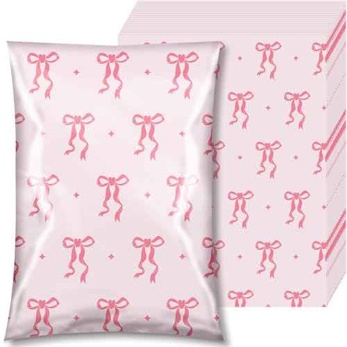 Faccito 150 Pcs Poly Mailer 14.5x19 Pink Bows Shipping Bags Heavy Duty Sealed Coquette Mailers Cute Large Pink Shipping Bags Waterproof and Tear Resistant Mailing Envelopes for Clothing Small Business