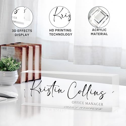 Custom Name Plate for Desk - Personalized Acrylic Office Sign with Ink Design