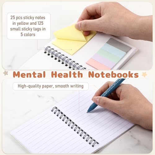 Janlaugh 60 Pcs Mental Health Gifts for Women Men Includes 30 Mental Health Journal 30 Inspirational Ballpoint Pen Self Care Notebook with Sticky Note Mood Tracker Boss Day Gifts for Coworker Employee