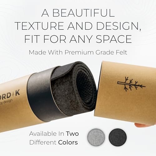 Nordik Felt Desk Mat Large Charcoal 35x17 Inches - Office Desk Pad with Leather Logo