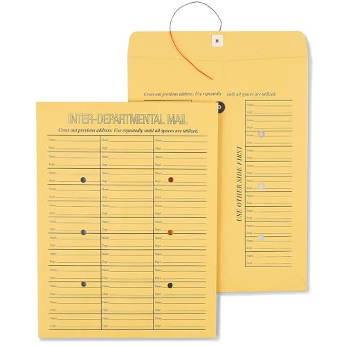 Staples Button & String Inter-Departmental Envelopes 10x13, 100 Pack - Reusable Office Mail