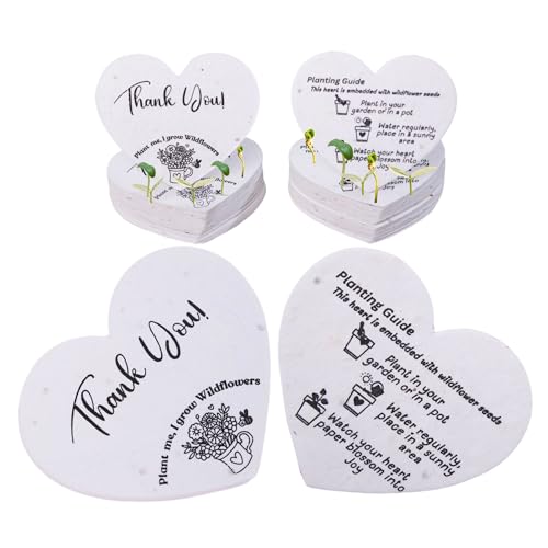 50 Plantable Seed Paper Hearts - Thank You Cards 2.5in x 2in | Handmade Seed Paper Embedded with Wildflower Seeds | Party Favors | Wedding Favor | Small Business Thank You Cards