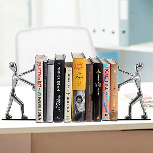 Fasmov Heavy Duty Stainless Steel Bookends - Nonskid Art Bookends, Silver, 1 Pair