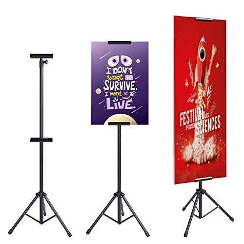 AKTOP Heavy Duty Tripod Banner Stand, Adjustable Poster Stand Retractable Height Up to 79.9 inches, Double-Sided Floor Standing Sign Holder for Board Sign Display