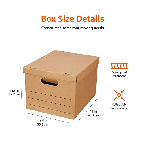 Amazon Basics Medium Moving and Storage Boxes with Handles & Lift-Off Lids, 10-Pack, Brown