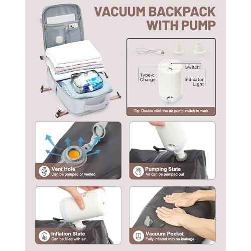 Vacuum Backpack With Pump Large Travel Laptop Backpacks For Women Men Carry On Backpack Vacpack Backpacks With Vacuum Compression Grey