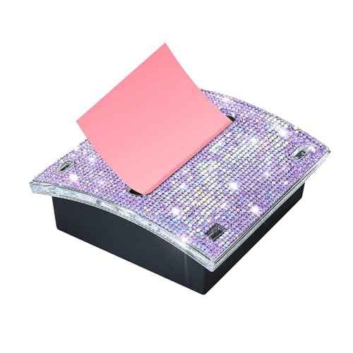 Rhinestone Self Sticky Note Holder Post it Note Dispenser Pop-Up Sticky Notes Dispenser 3 x 3 inch Post it Dispenser for Office Desk Accessories(Purple)