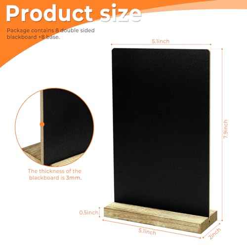 8 Pack Chalkboard Sign with Wood Base, Tabletop Message Board Sign for Wedding, Restaurant and Party Decoration, 5.1x7.9 Inches