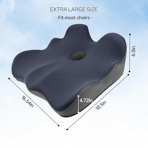 Seat Cushion, X-Large Memory Foam Office Chair Cushion, for Pressure Relief Sciatica & Pain Relief for Long Sitting Hours on Office/Home Chair, Car (Blue)
