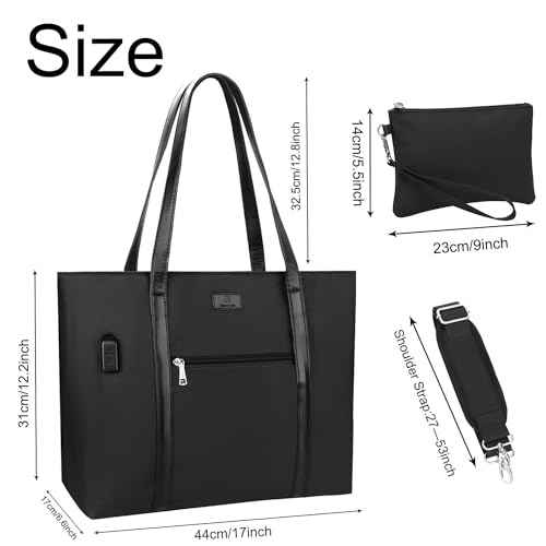 Laptop Tote Bag for Women 17.3 Inch Laptop Bag Large Teacher Tote Bag Waterproof Nylon Work Bag with Wristlet Wallet Computer Tote Bag Handbag Satchel Shoulder Bag (2pcs)