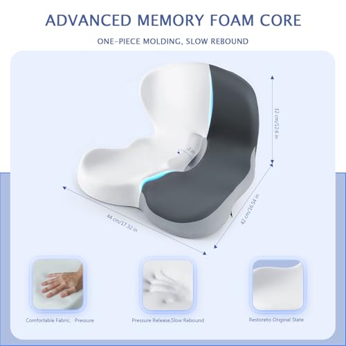 Truck Seat Cushion for Truck Driver Office Chair Cushion Semi Truck Driver Seat Cushion Memory Foam Car Seat Cushion with Lumbar Support Relieve Back Pain Sciatica Pain for Long Drives(Light Grey)