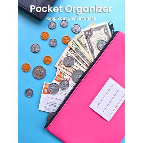 2-Pack Bank Deposit Money Bags with Zipper, 11 x 6 Inches, PU Leather Cash Pouches with Label, for Coins, Cosmetics, Bills, Tools, Hot Pink & Light Blue