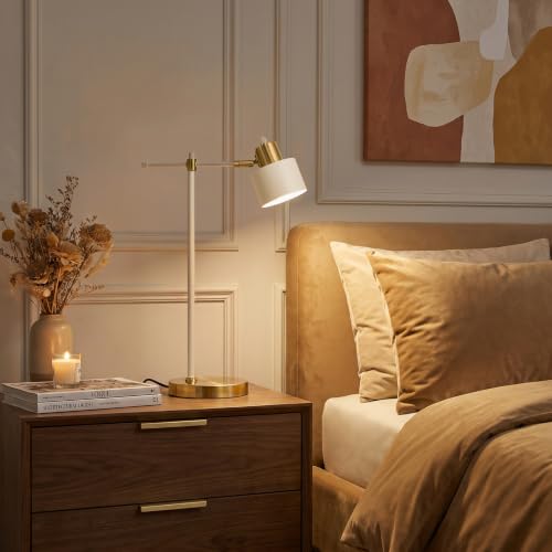 OYEARS 22.2" Cream & White Modern Metal Desk Lamp with LED Bulb, Adjustable Reading Light for Home Office & Bedroom