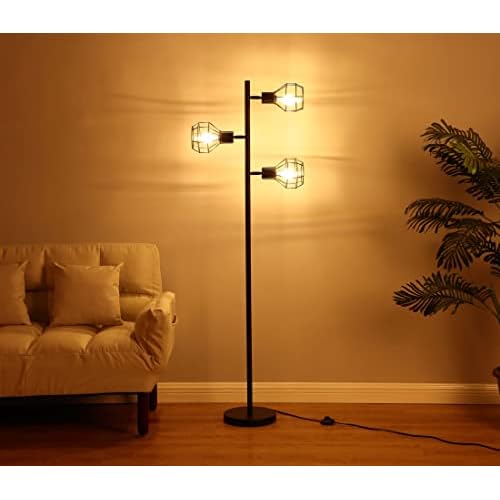 Brightech Robin Industrial Rustic Pole Tree Floor Lamp w/ 3 Vintage Edison Bulbs