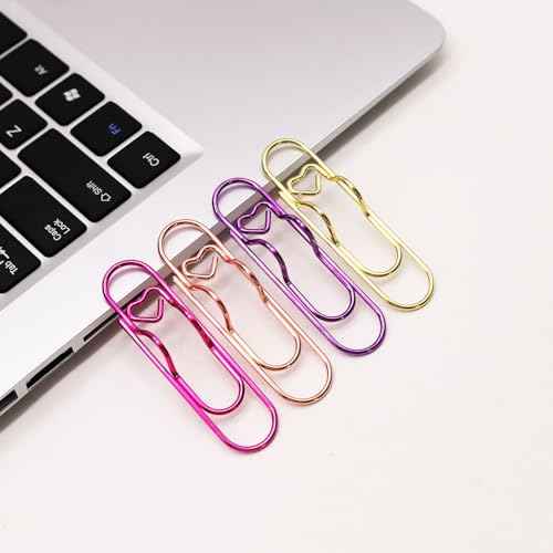 12 Pcs Metal Pen Holder Clips for Notebook, Planner Accessories, 2.8-Inch Jumbo Heart Paper Clips