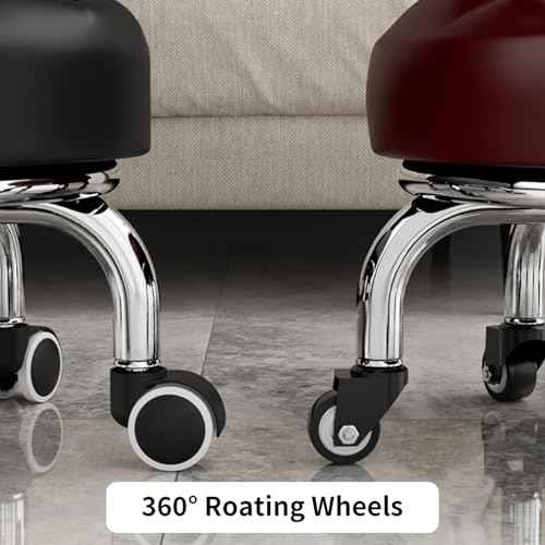 Brown Low Roller Seat 13¡¯¡¯, PU Leather Low Rolling Stool with 5 Rolling Caster Wheels, Low Seat Tool Heavy Duty for Home and Office Use, Modern Comfortable Wheel Stool Chair Low Height, 1Pcs