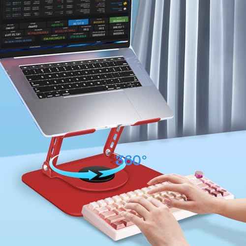 Red Swivel Laptop Stand-360¡Æ Rotating,Ergonomic Adjustable Metal Design,Fits10-16 Laptop Stand,Ideal for Desk Office & Travel,Foldable & Portable,Mechanical Style,Perfect for Women