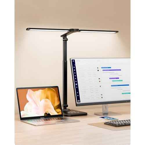 LED Desk Lamp for Office Home, Height Adjustable Architect Desk Light with USB Adapter, Stepless Dimming Table Lamp Light for Reading, Study, Workbench
