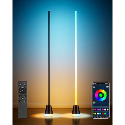 2 Pcs RGB Corner Floor Lamp, 60 Inch 344 LEDs Bright Standing Lamps for Bedroom with APP and Remote, Modern Floor Lamp with Music Sync and 16 Million Colors Changing Ambient Lighting