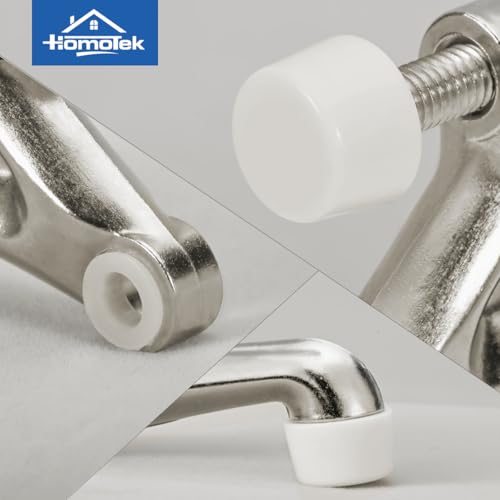 HOMOTEK 1 Pack Hinge Pin Door Stop - Adjustable Heavy Door Stop with Black Rubber Bumper Tips, Satin Nickel