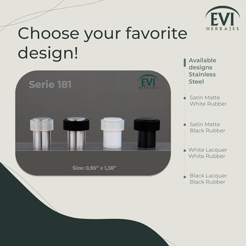 Pack of 2 EVI Door Stoppers |White Stainless Steel Door Stopper - Screw Fastening - White Rubber Protector - 0.95 x 1.38 Inch Door Stop