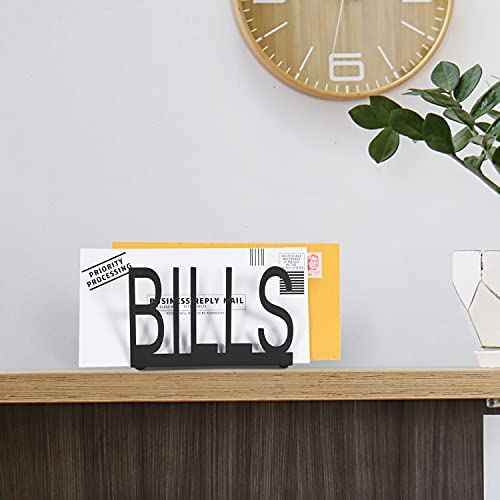 MyGift Black Metal Desktop Mail Sorter Organizer with Bills in Block Cut Out Letter Design