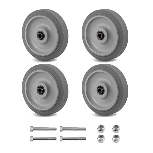 LONGRUNFORU 5in Thermoplastic Rubber Caster Wheels – Set of 4, 275 lbs Each, Grey (5"×1.25"), Non-Marking, Plain Bearing