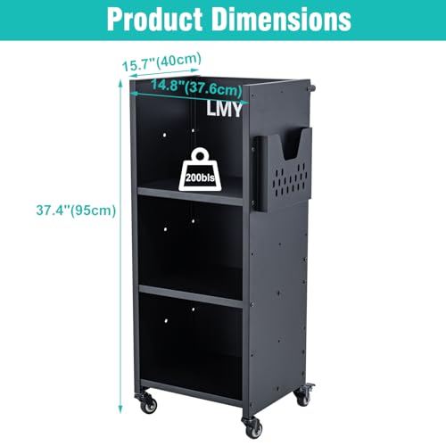 LMYYGOO Library Cart with Wheels - Height Adjustable, 200 lbs Capacity, Black L-Shaped Mobile Book Cart with Lockable Casters