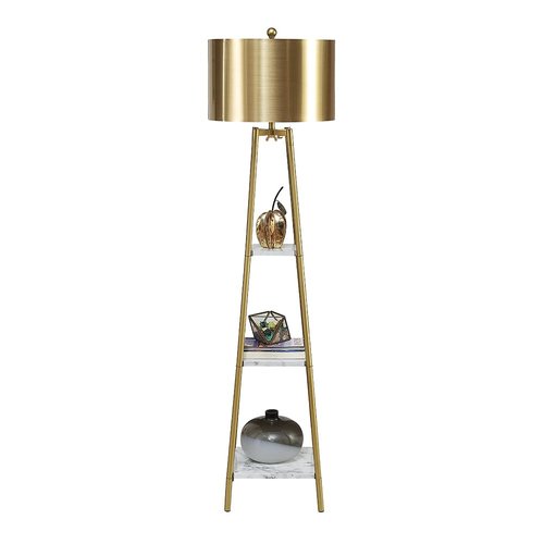 ROSEN GARDEN Floor Lamp, Standing Reading Light with Shelves and Gold Shade, Modern Tall Pole Lamp, Accent Furniture Décor Lighting for Living Room, Bedrooms