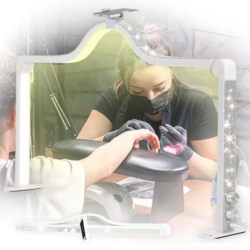 Half Moon Foldable LED Nail Tech Lamp for Desk, 35inch Adjustable 3000K-6000K Dimmable Manicure Table Lamp with Phone Holder (White)