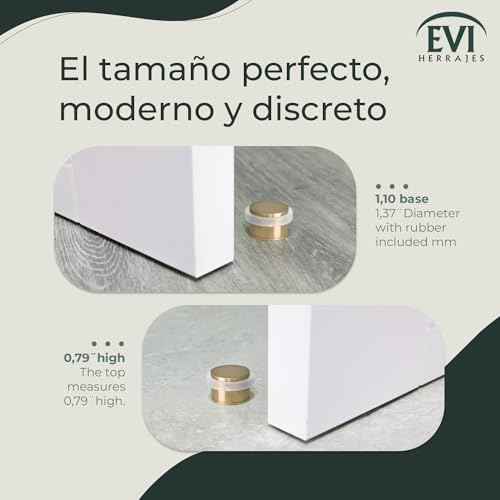 EVI | Floor Mounted Doorstop | Adhesive or Screwing Threaded Base | 0.8'' X 1.1'' | Natural Silicone | Brass Finished | Easy Installation | Mod. I-103/28 (Brass Mate - White Rubber)