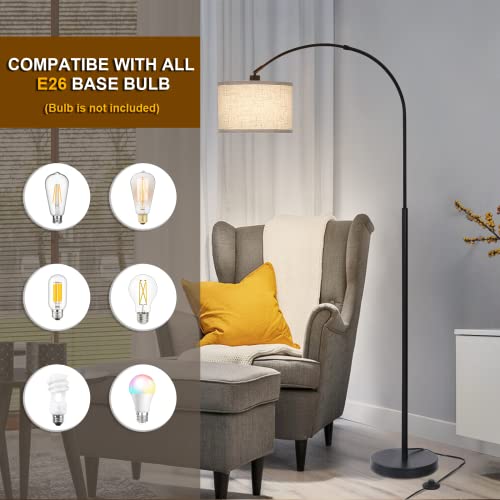Seaside Village Black Arc Floor Lamp with Adjustable Drum Shade for Living Room & Bedroom