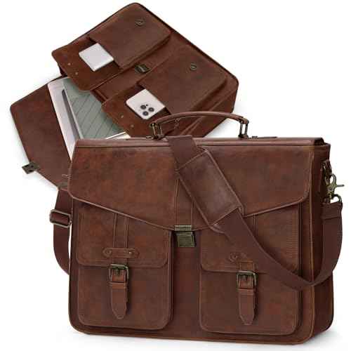 RAINSMORE Messenger Bag for Men 17 Inch Laptop Briefcase PU Leather Large Satchel Computer Shoulder Bag for Work Office