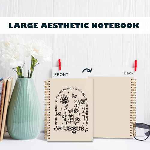 BearCake Boho Floral Christian Notebook Journal, Christian Gifts for Women, Bible Notebooks for Note Taking, Bible Journaling Notebook, There Was Jesus Hardcover Spiral Notebook 5.5x8.3
