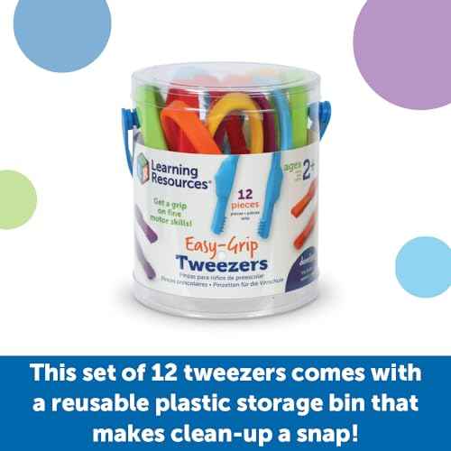 Learning Resources Easy-Grip Tweezers, 12 Pieces, Ages 2+, Preschool Learning Activities, Teacher Supplies for Classroom, Montessori Toys