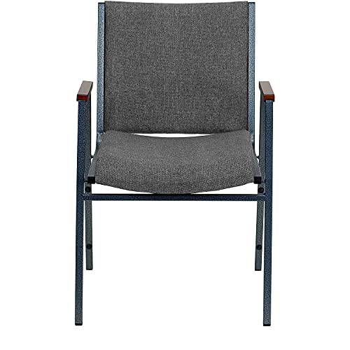 Flash Furniture HERCULES Series Heavy Duty Gray Fabric Stack Chair with Arms and Ganging Bracket