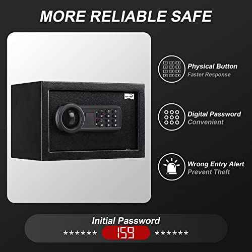 Tenamic Safe Box 0.4 Cuft Fireproof, Waterproof, Keypad Small Cabinet Lock Box, Solid Alloy Steel Office Hotel Home Mini Safe, Black