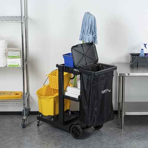 Restaurantware-Janitor CART Bag ONLY: Clean Tek Professional 18 Gallon Janitorial Bag, 1 Heavy-Duty Receptacle with Zipper - Janitor Cart Sold Separately, Durable, Black Plastic Replacement