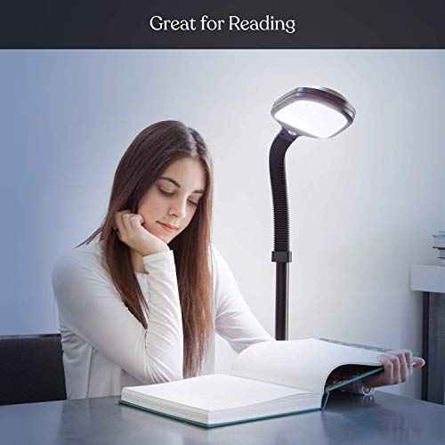 Brightech Litespan - Bright LED Floor Reading Lamp for Over Chair Crafts and Reading, Estheticians' Light for Lash Extensions, Adjustable Standing Lamp for Living Room, Bedroom, Office - Jet Black