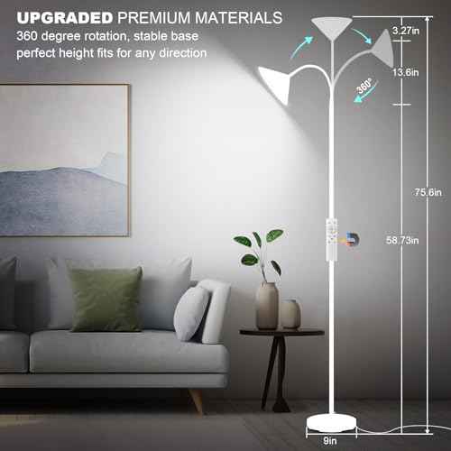 LED Floor Lamp, 18W Floor Lamp with Remote & Touch Control, 2700K-6500K Adjustable Eye Caring Standing Light for Living Room, Bedroom, Office