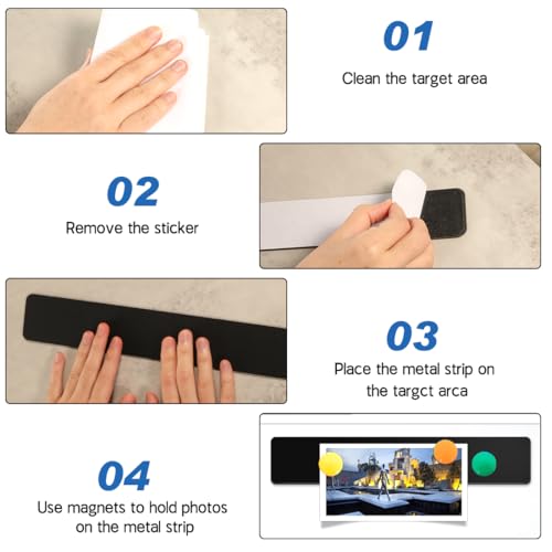 LINXIU Magnetic Metal Strips with Adhesive Backing, 2 x 12 Inch, 4 Pack, Black with 12 Magnets for Wall Organizing, Office & Kitchen