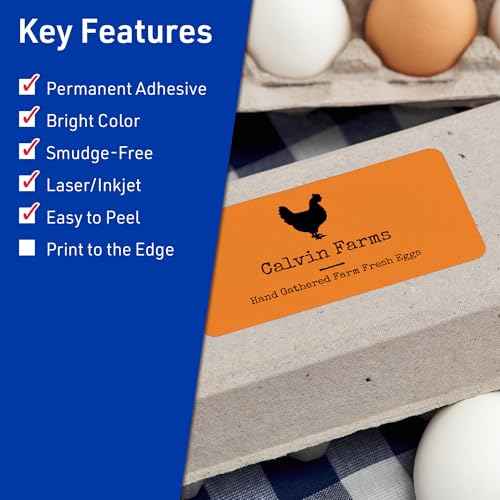 Avery Printable Rectangle Labels, Sure Feed Technology, 2" x 4", Bright Orange Labels, Laser/Inkjet Printable, 400 Total, Great for Mailing and Candles