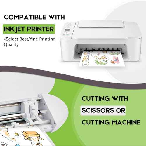 30 Sheets Premium Printable Vinyl Sticker Paper for Inkjet Printers Glossy White 8.5x11 Inch Waterproof & Vibrant Colours Retains Ink Well Tear Resistant Great for Cutting Machines