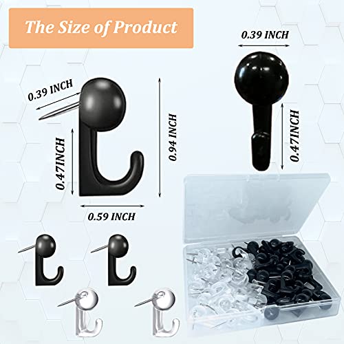 Hovesty 50 Pcs Push Pin Hooks with Plastic Heads, Black & Clear Twin Pack for Photo Walls & Cork Boards